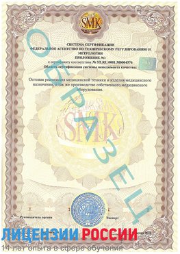 Образец сертификата соответствия (приложение) Пушкино Сертификат ISO 13485